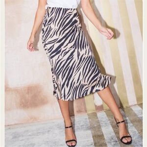 Never Fully Dressed Beige and Black Zebra-Print Midi Skirt